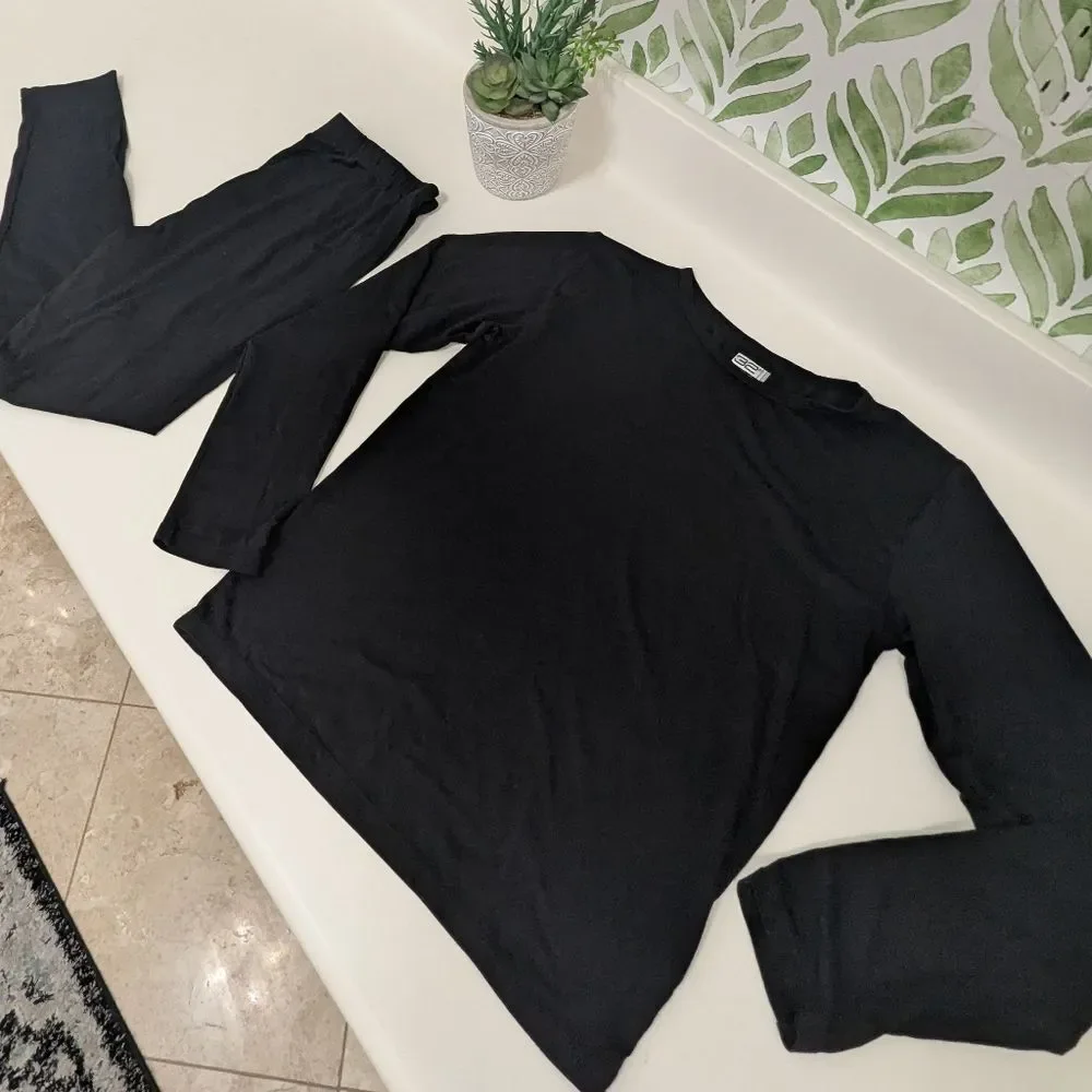 Black Winter Long John's 2 Piece Set 32° Heat XL Unisex Winter Layer